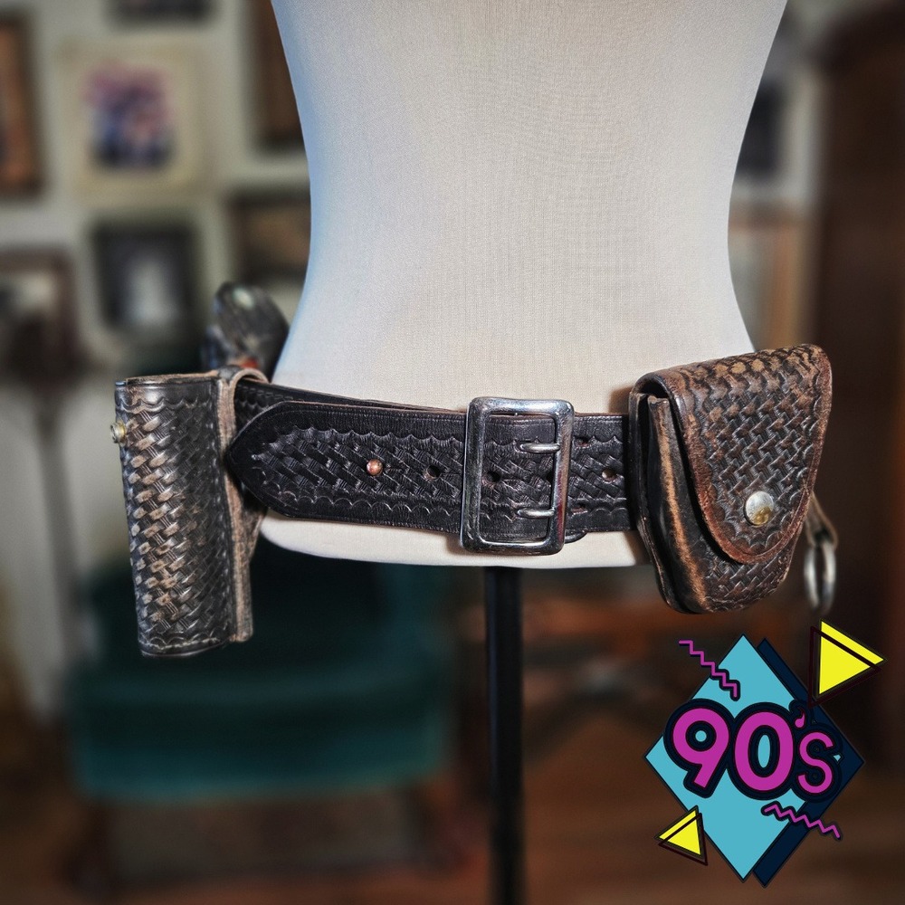 Safariland Police Duty Belt 32 Vintage 90s Basketweave‎ Leather Tex Shoemaker